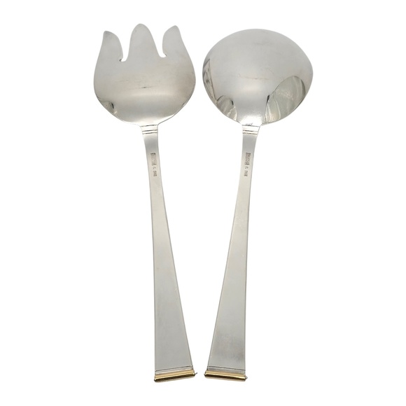 Gorham Gold Tip Sterling Silver Salad Serving Fork & Spoon Set #18802 - Picture 2 of 10